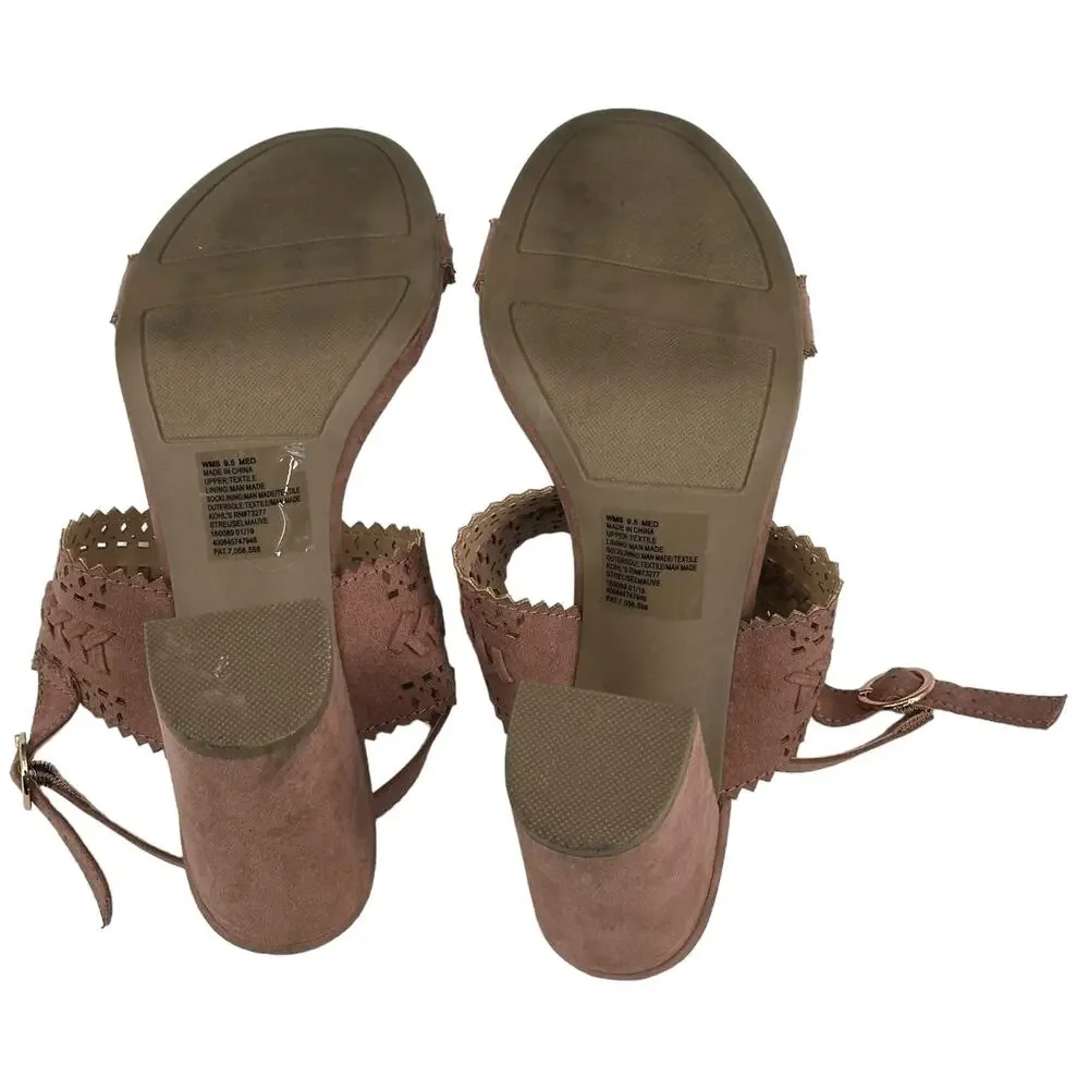Lauren Conrad Sandals Womens 9.5M‎ Mauve Streusel Slingback Laser Cut Block Heel